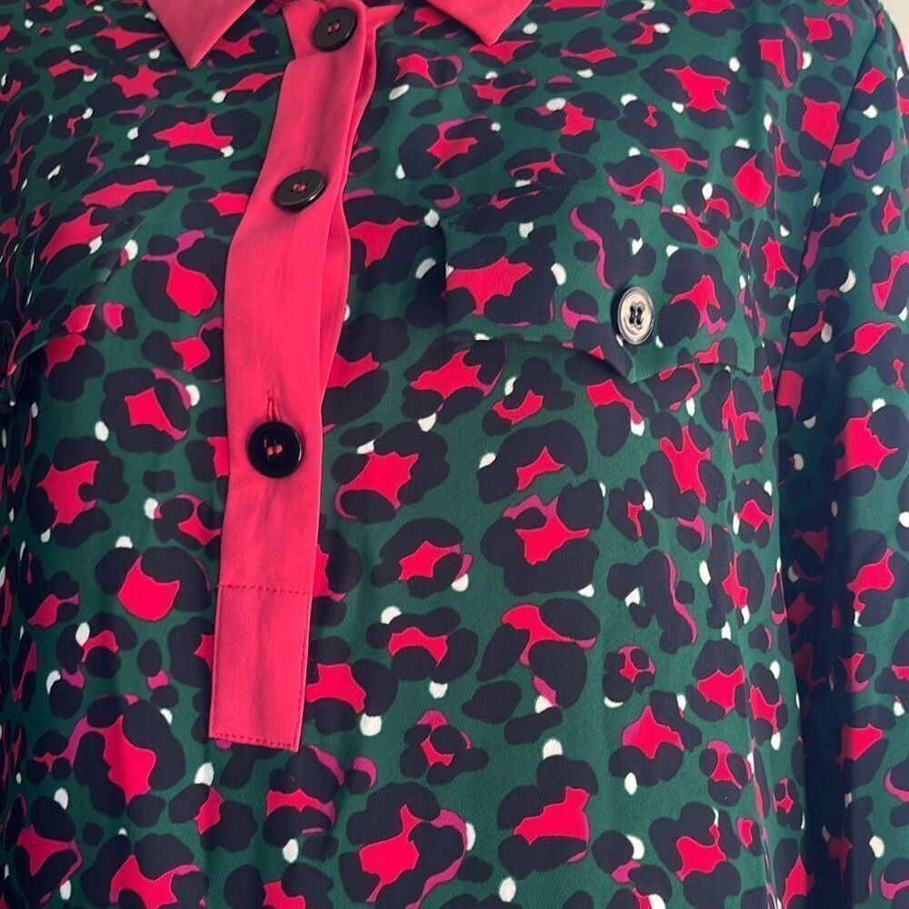 Marc Cain Red Black Leopard Print Shirt Dress Collared Pockets US 10 N4 NWT $380 - Picture 4 of 9